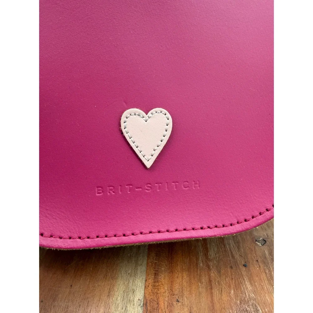 Brit-Stitch Heart Satchel Crossbody Bag Womens Small Magenta Pink‎ Leather